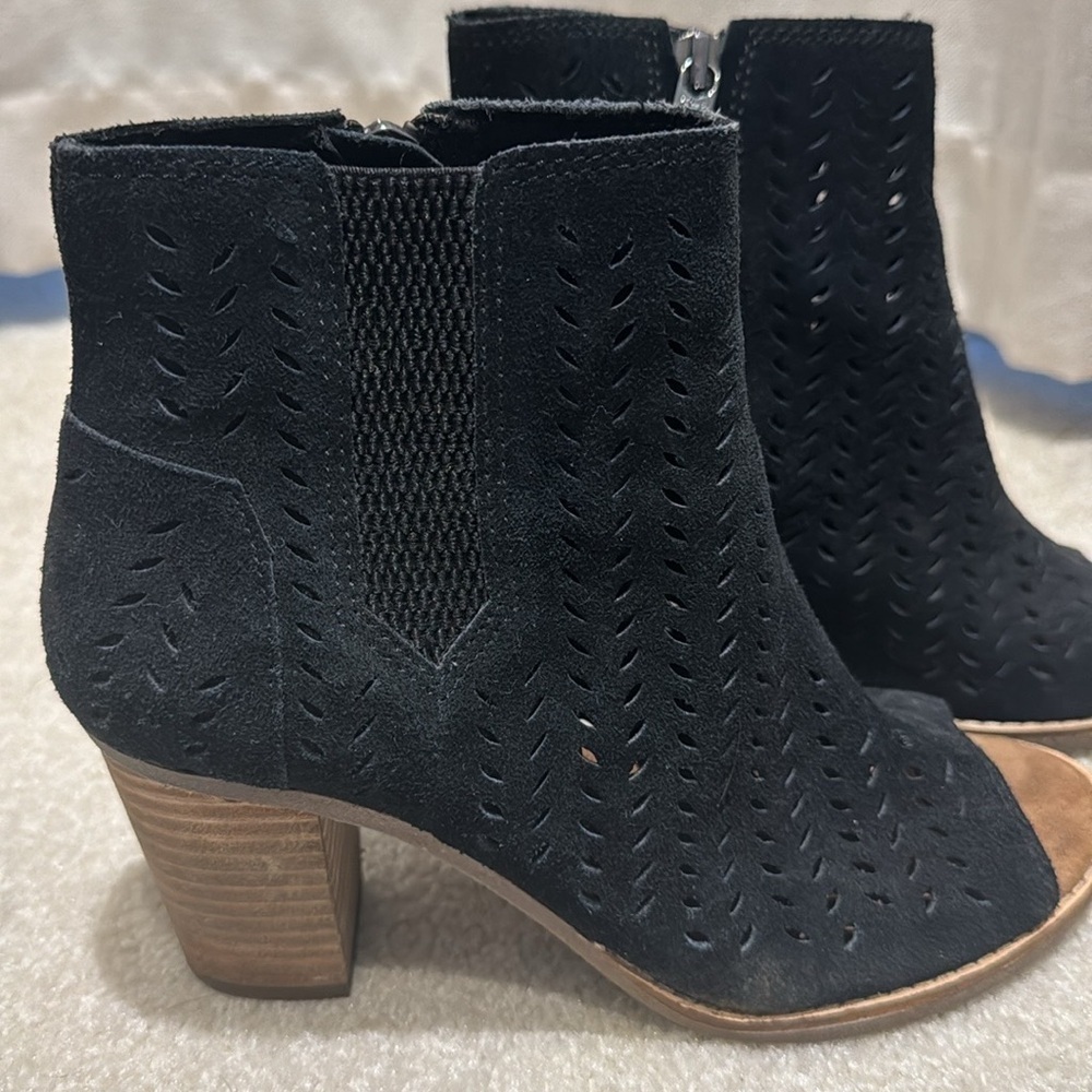 Toms Black Ankle Booties with Perforated Design